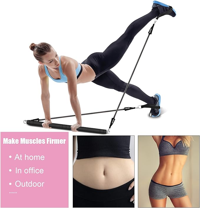 Portable Pilates Exercise Bar With Resistance Band, Elastic Non-Slip  Fitness Equipment For Women Gym Yoga Pilates, And Toning